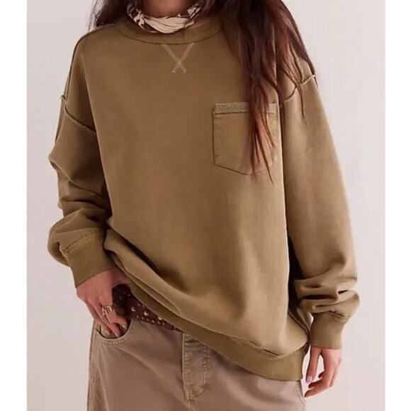 NEW Free People We The Free Wallace Pullover Crewneck Sweatshirt Safari Medium - Picture 1 of 6